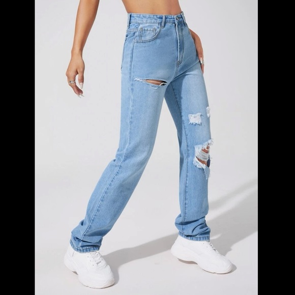 Womens high waisted light wash ripped boyfriend denim jeans new without tags - Picture 9 of 12